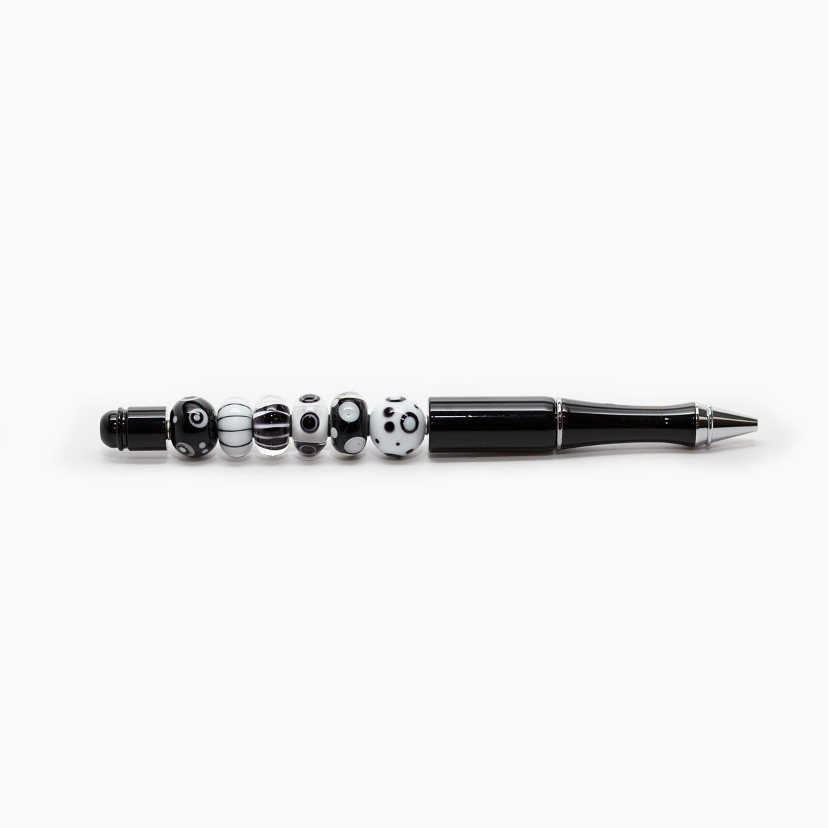 Black & White Dot Beaded Pen - Molten Glass Creations