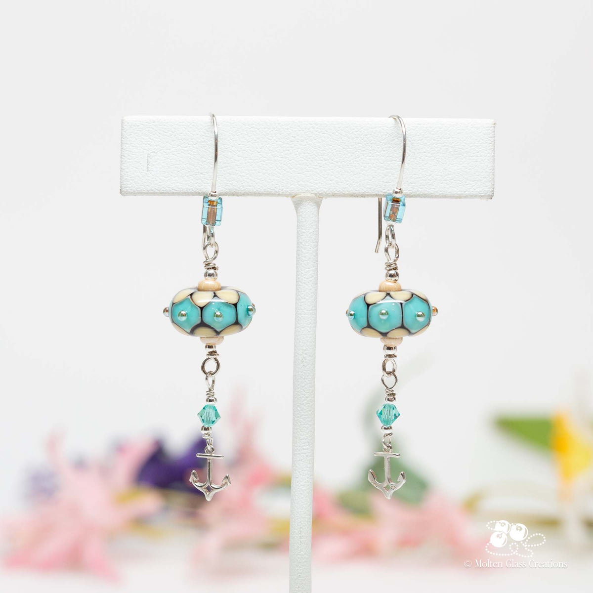 Teal &amp; Light Amber Dotted Disc Earrings