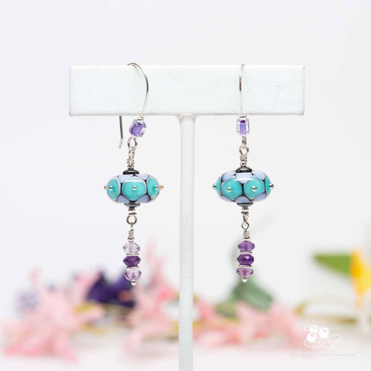 Teal &amp; Lavender Dotted Disc Earrings