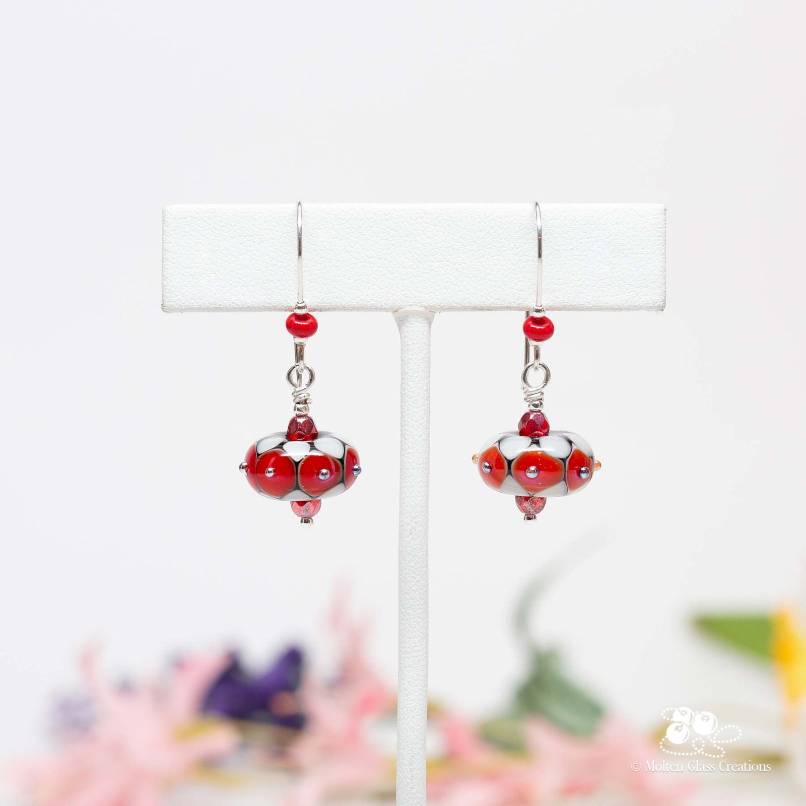 Red & White Dotted Disc Earrings