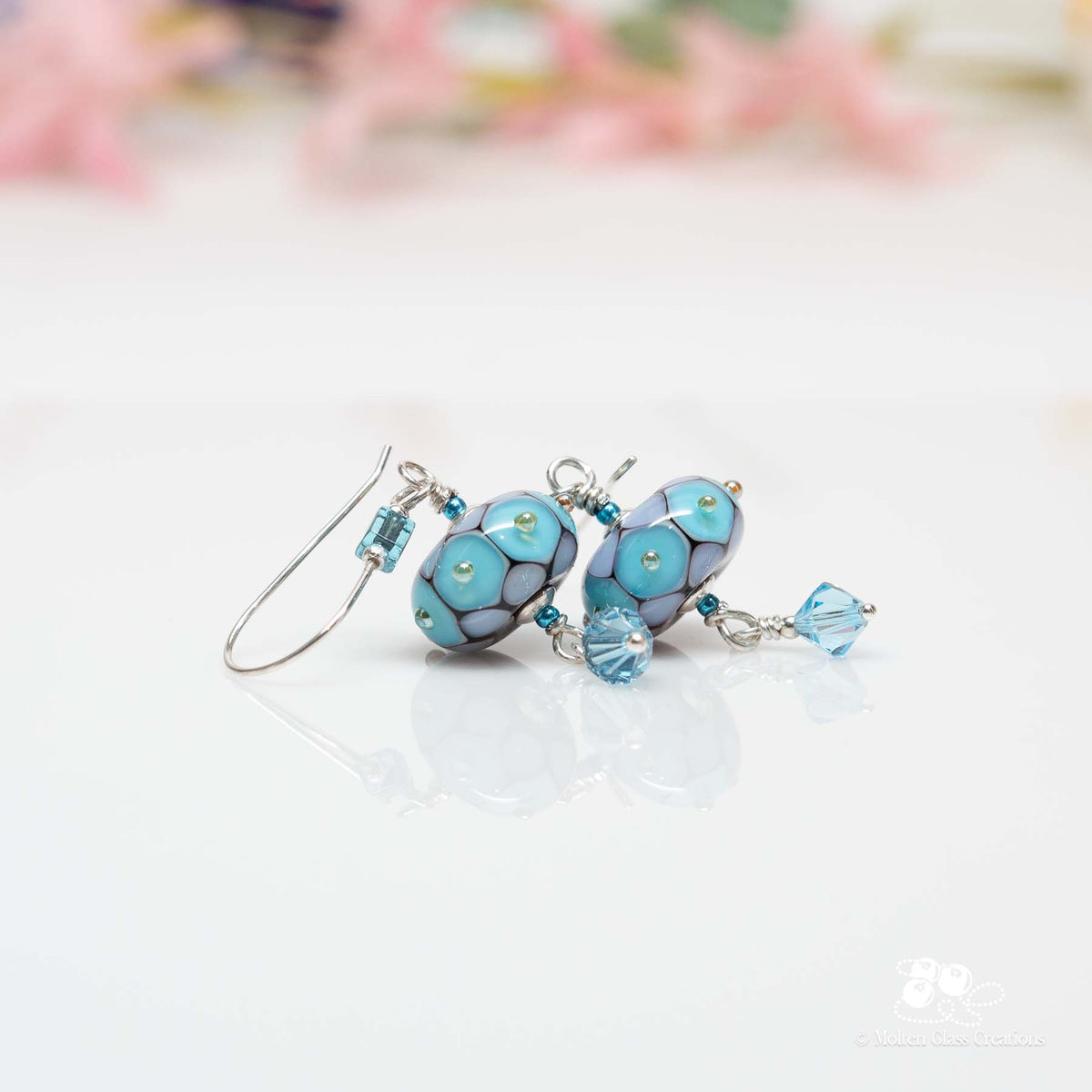 Aqua Blue &amp; Lavender Dotted Disc Earrings