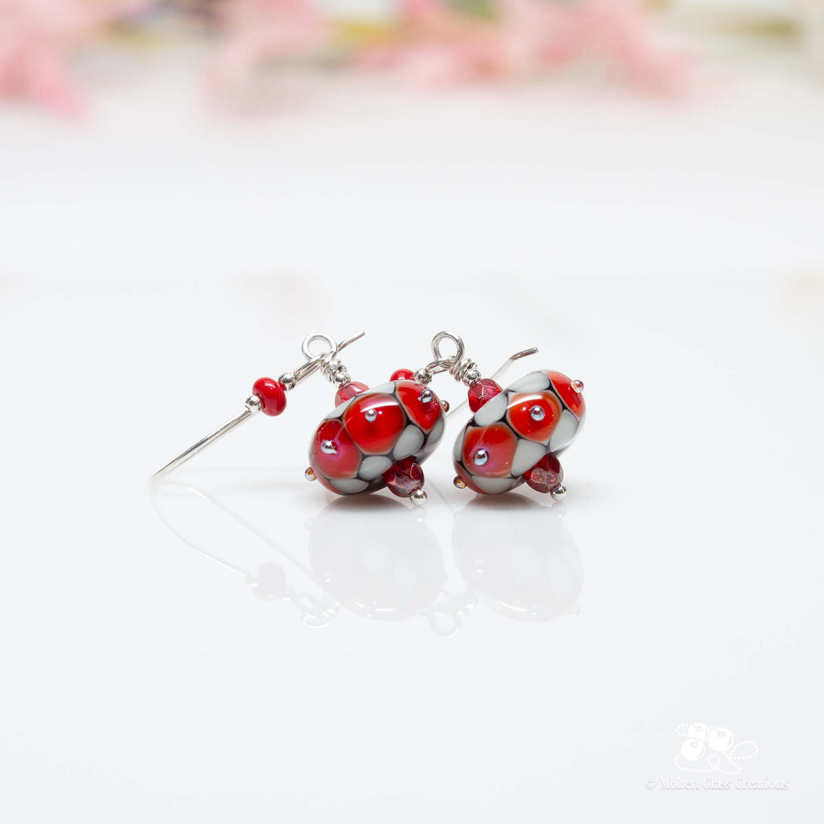 Red &amp; White Dotted Disc Earrings