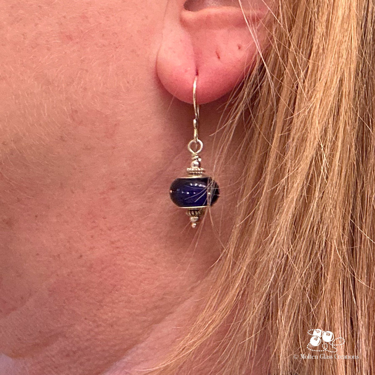 Cobalt Blue &amp; Silver Glass Bead Earrings