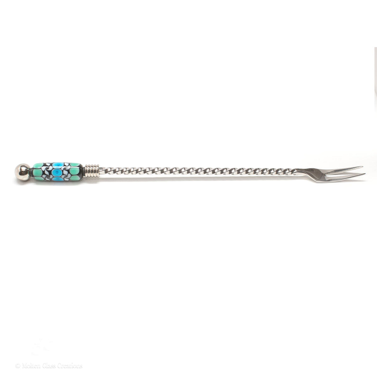 Beaded Pickle Fork - Blue and Green Pattern