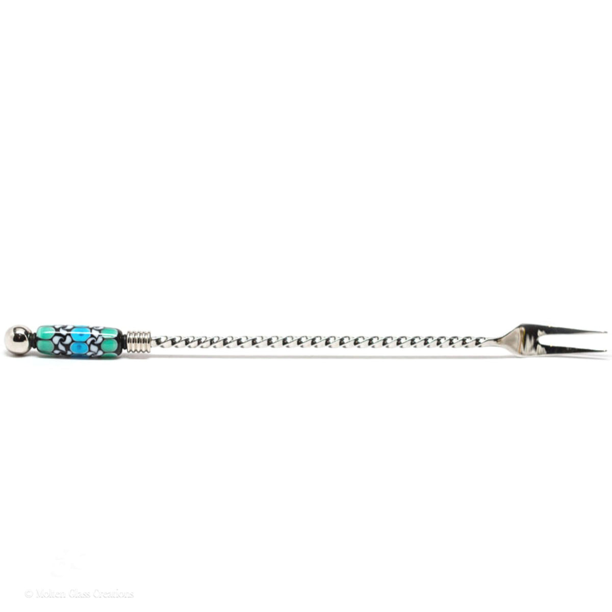 Beaded Pickle Fork - Blue and Green Pattern