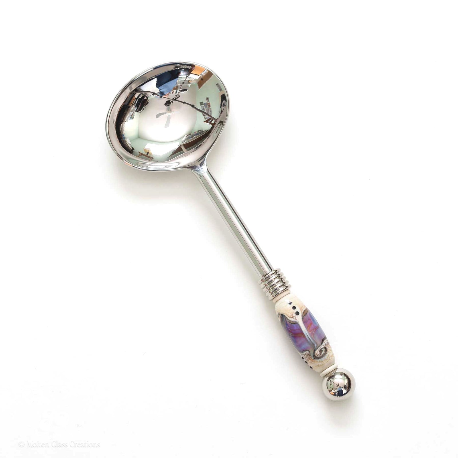 beaded serving spoon - ivory & purple