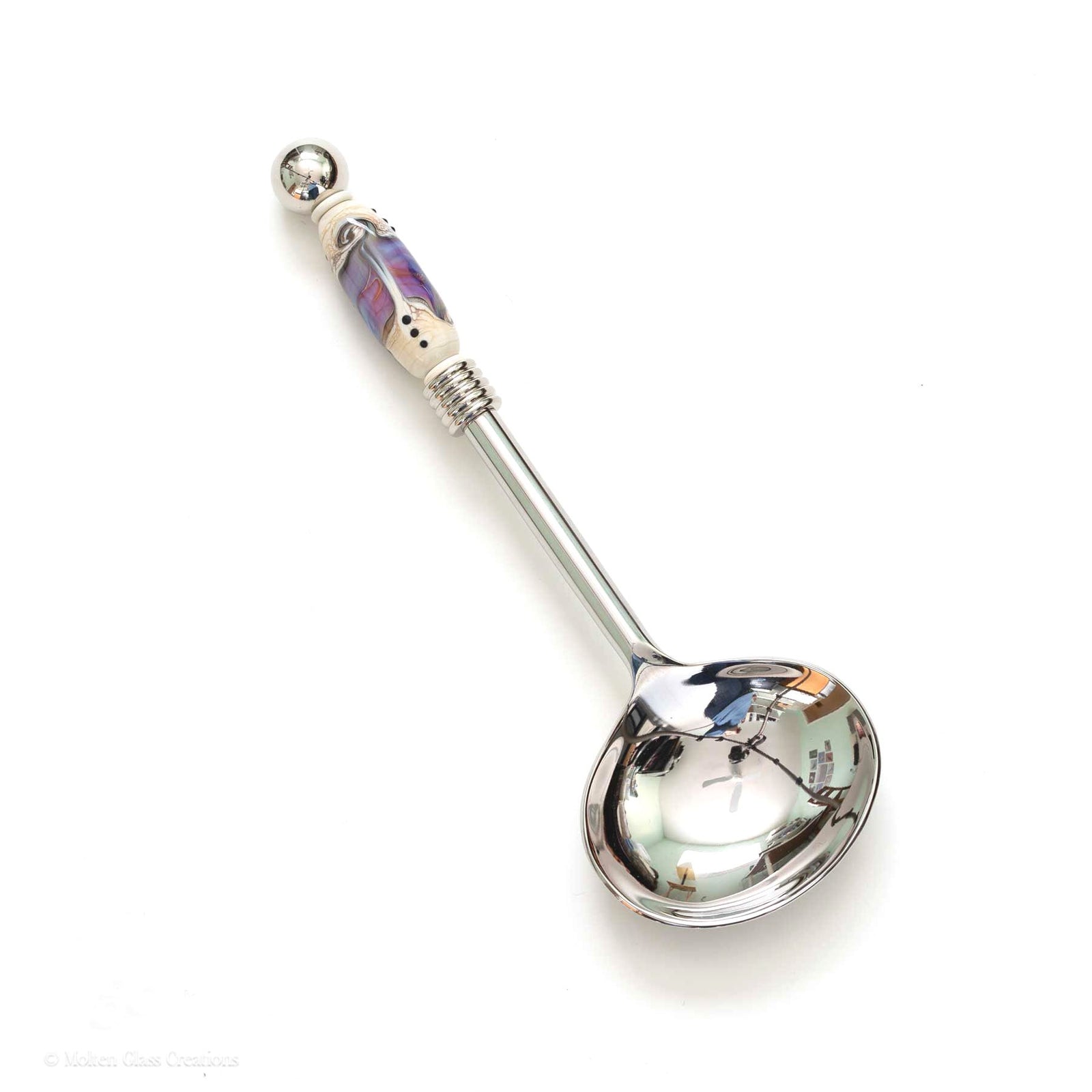 beaded serving spoon - ivory & purple