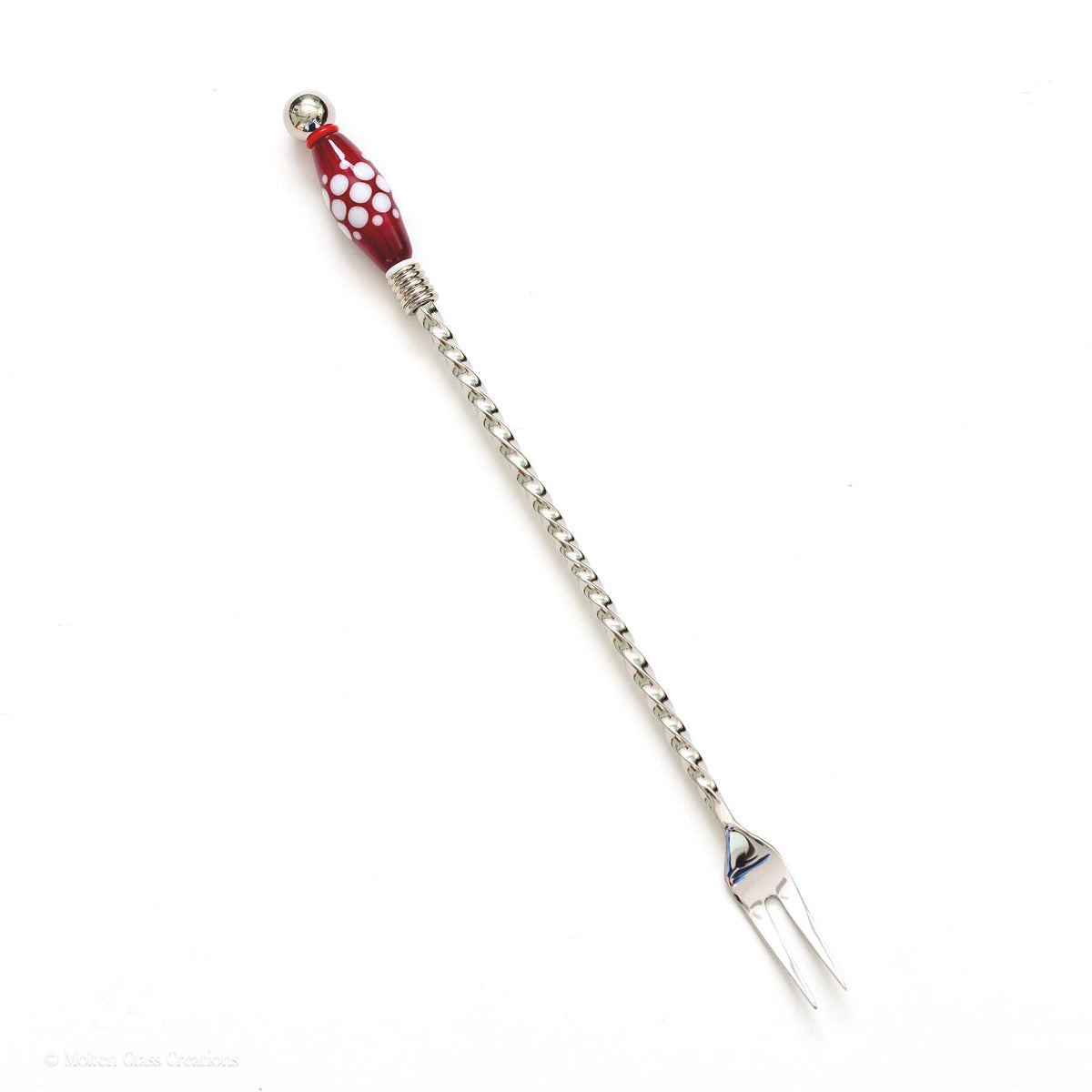 Beaded Pickle Fork - Red with Dots