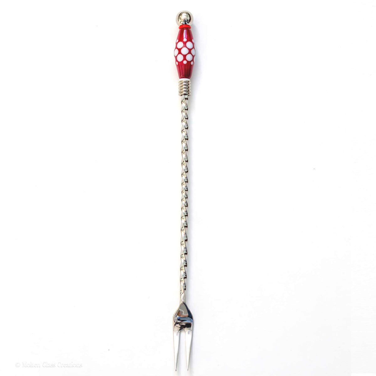 Beaded Pickle Fork - Red with Dots