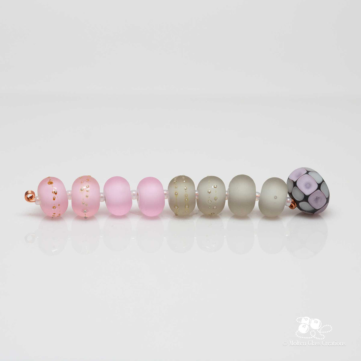 Etched Pink and Grey Bead Set with Focal