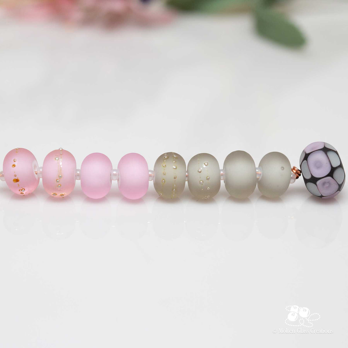 Etched Pink and Grey Bead Set with Focal