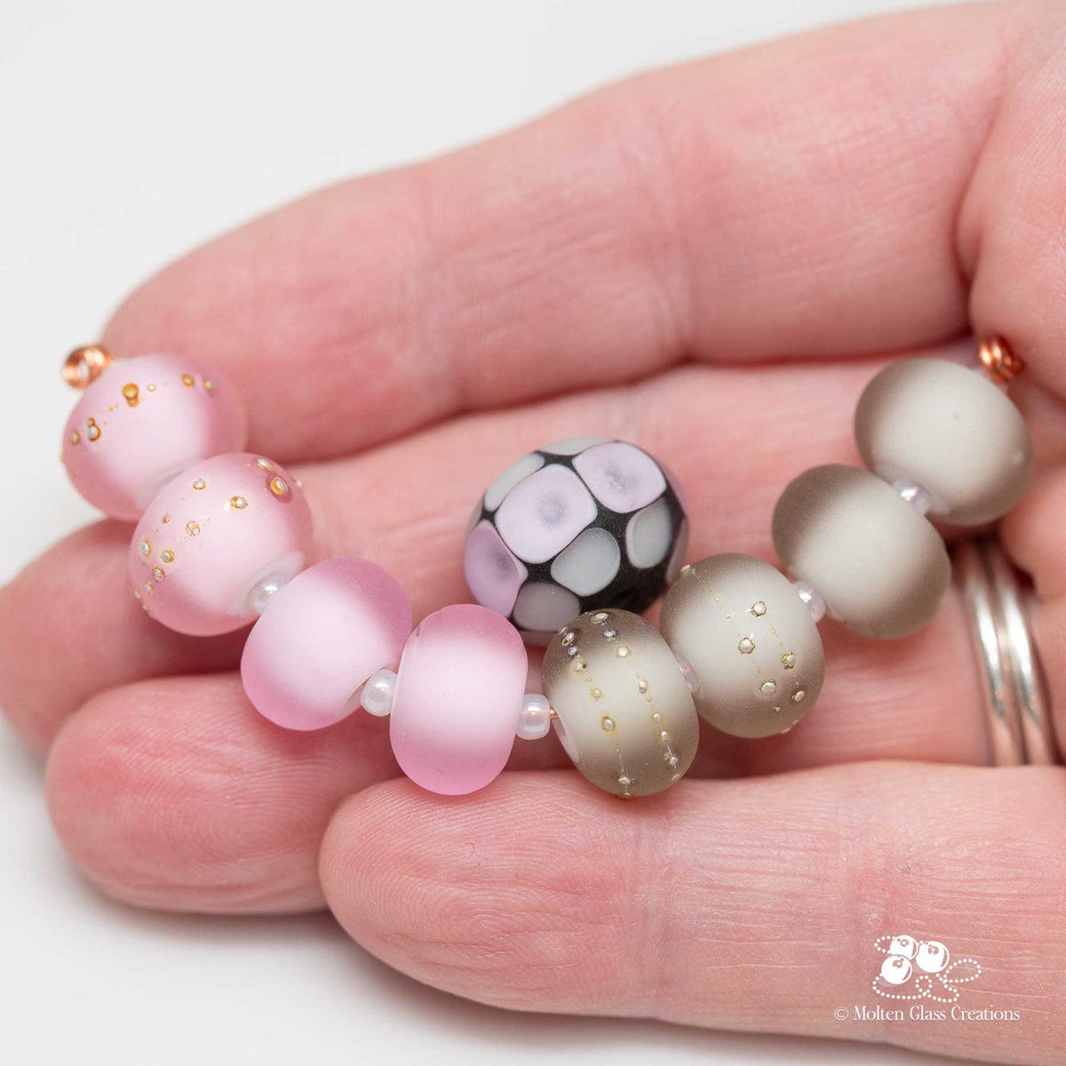 Etched Pink and Grey Bead Set with Focal