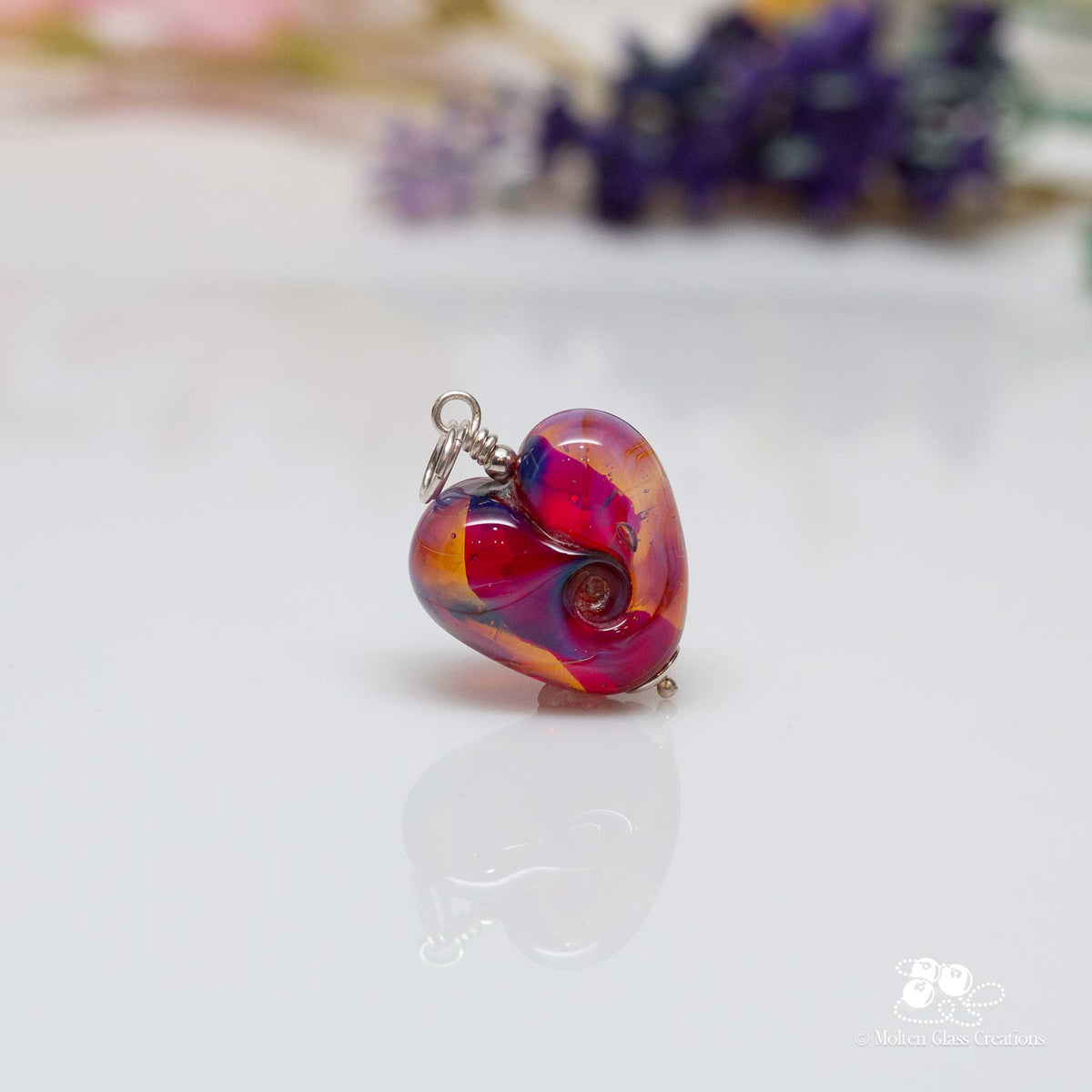 Hot Pink Glass Heart Pendant
