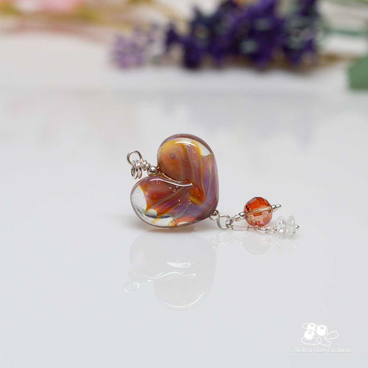 Pink & Blue Tornado Glass Heart Pendant