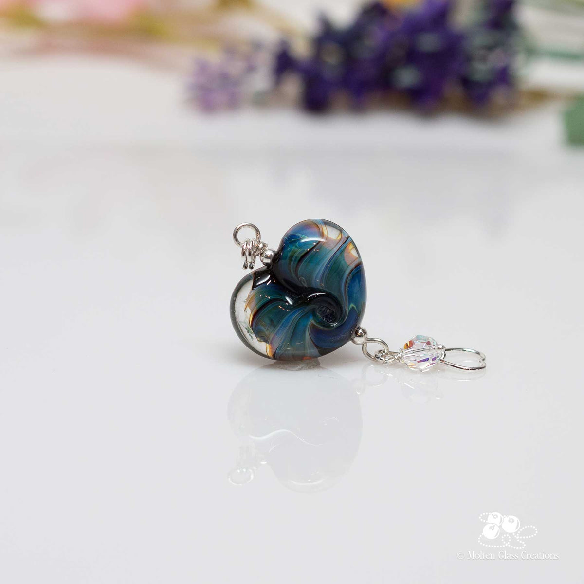 Blue Tornado Glass Heart Pendant