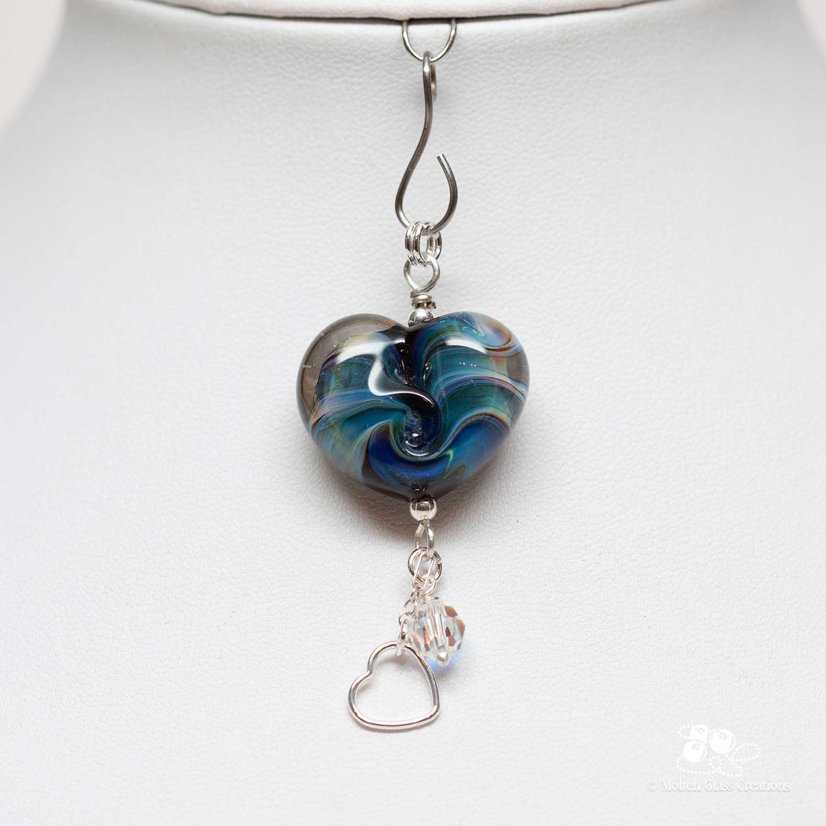 Blue Tornado Glass Heart Pendant