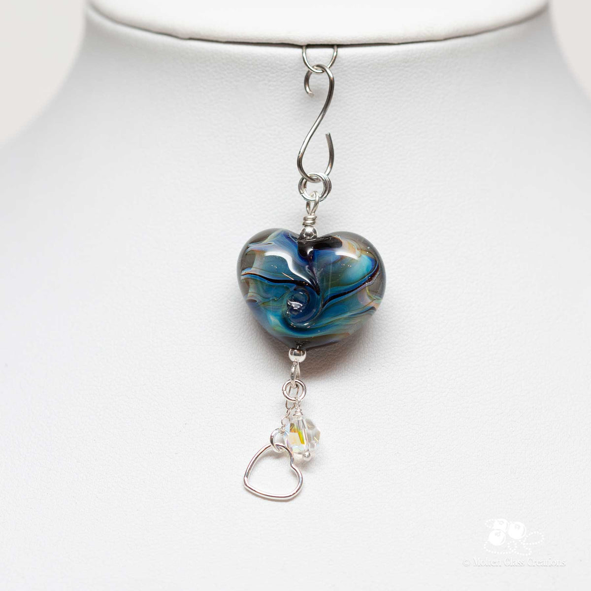 Blue Tornado Glass Heart Pendant