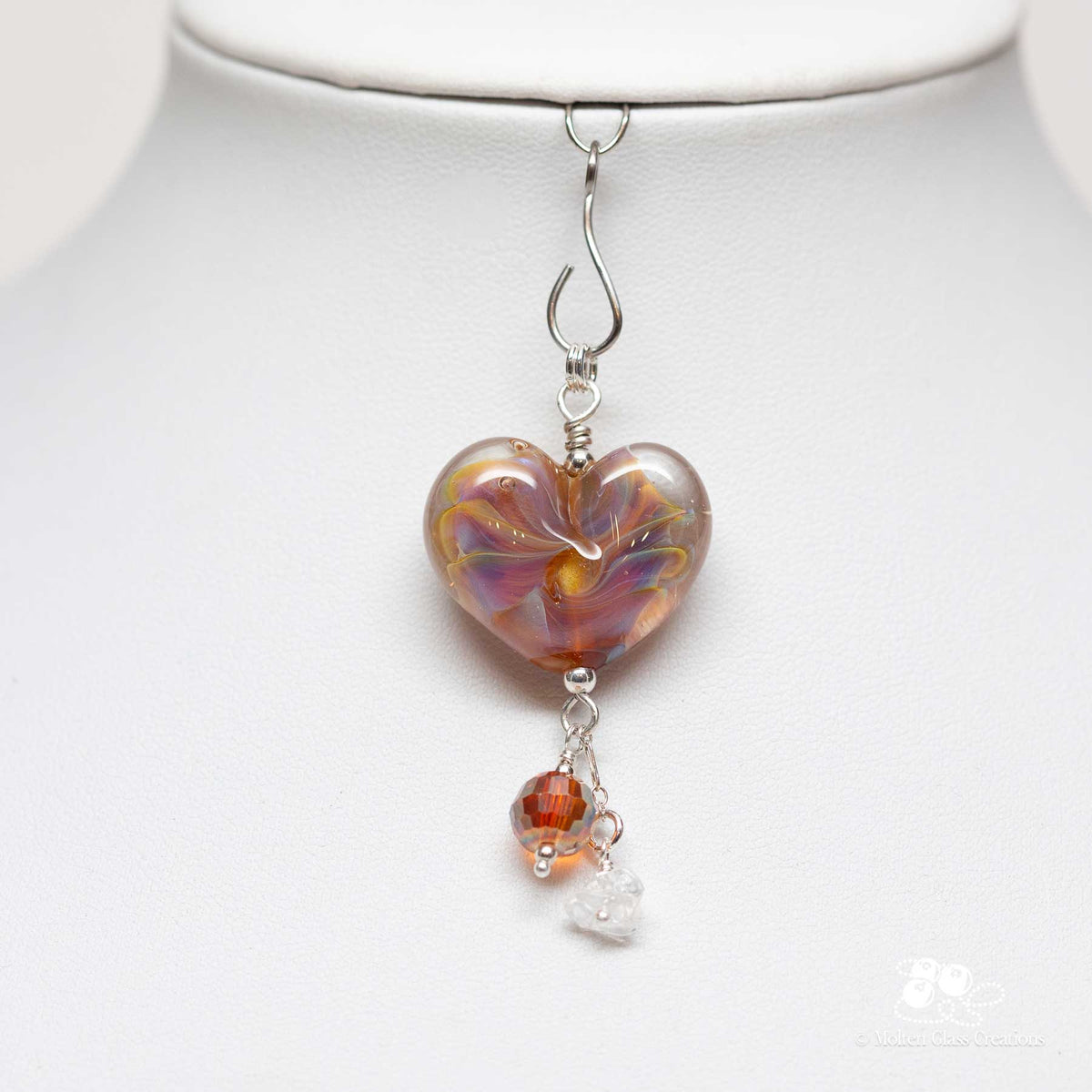 Pink & Blue Tornado Glass Heart Pendant