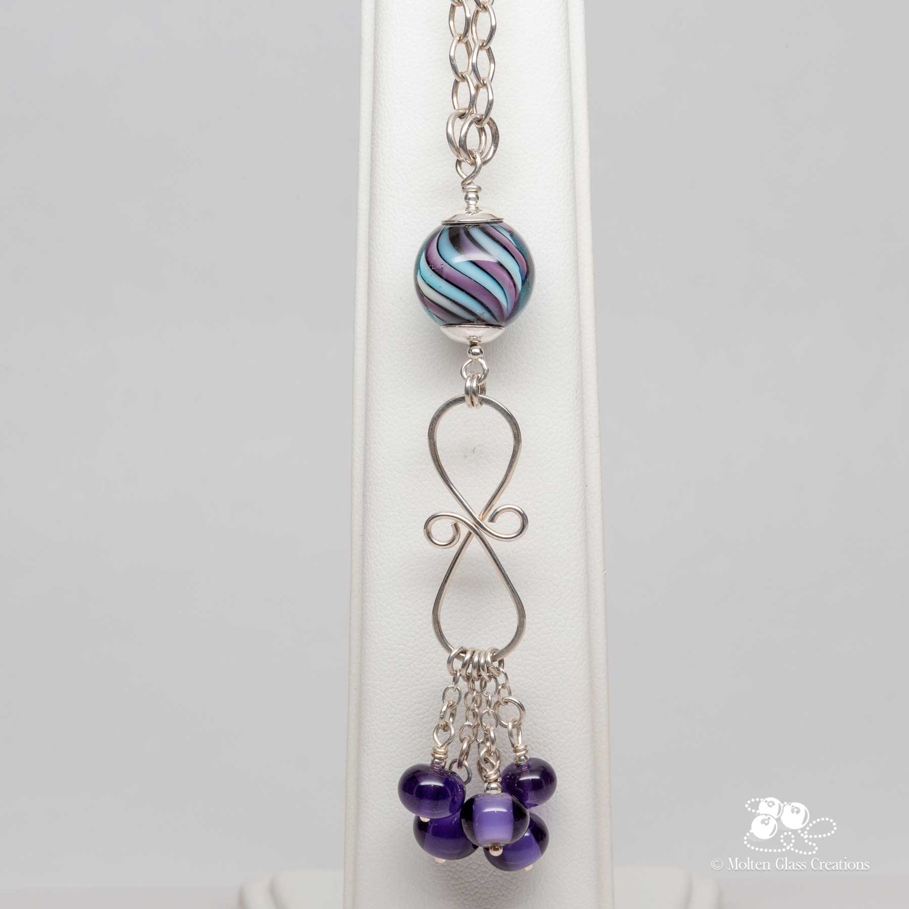 twisted violet & blue glass bead necklace