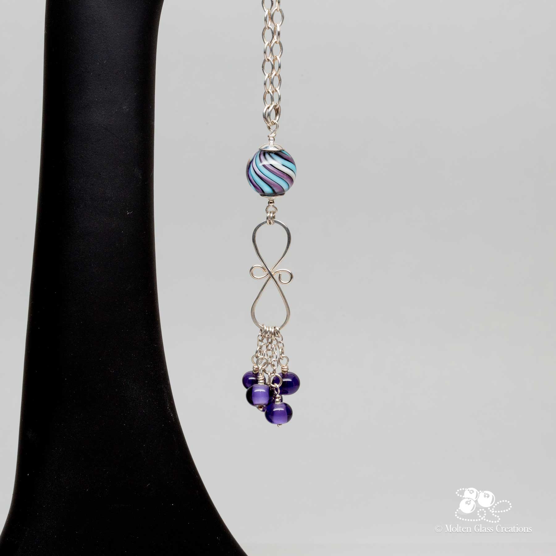 twisted violet & blue glass bead necklace