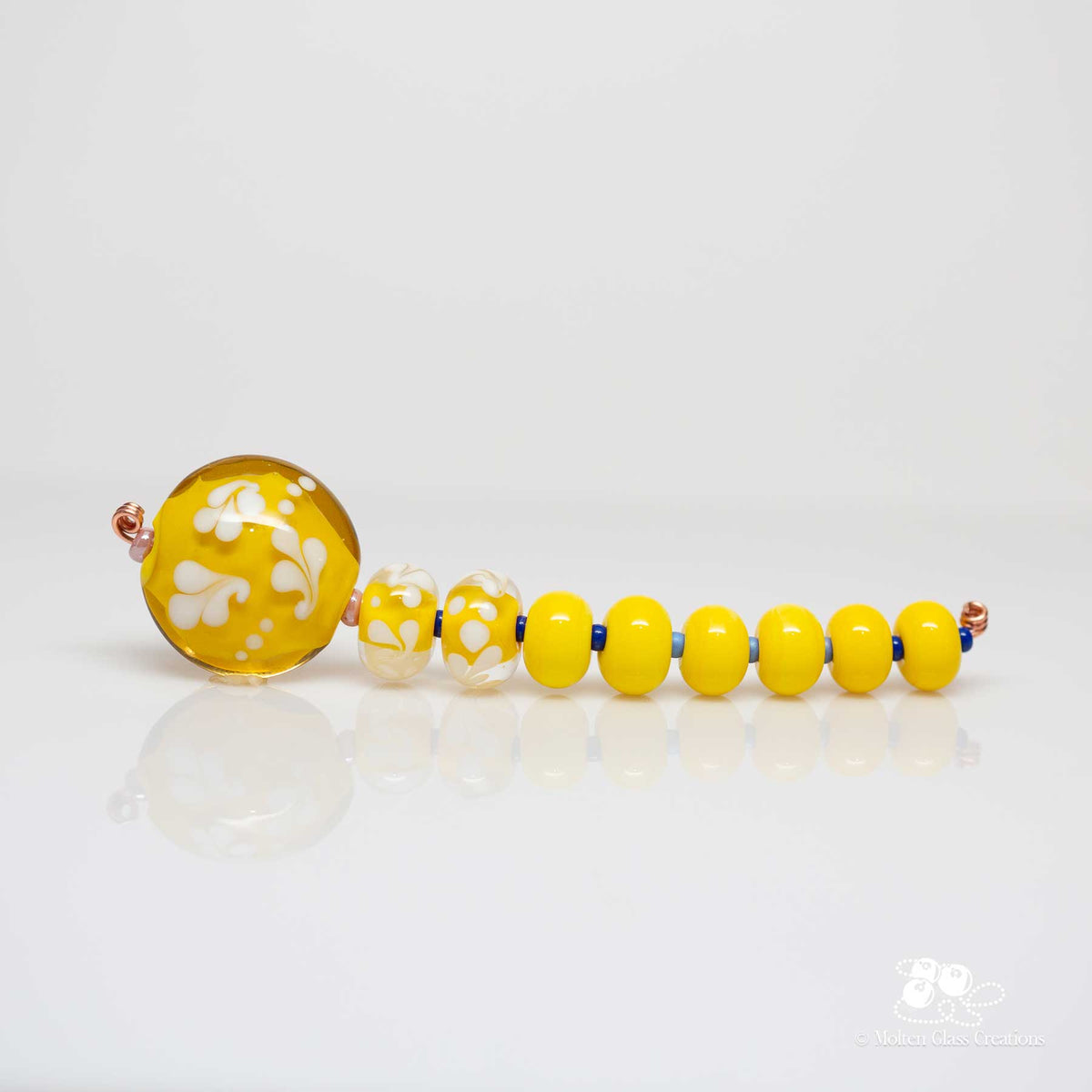 Yellow Floral Swirl Lampwork Bead Set