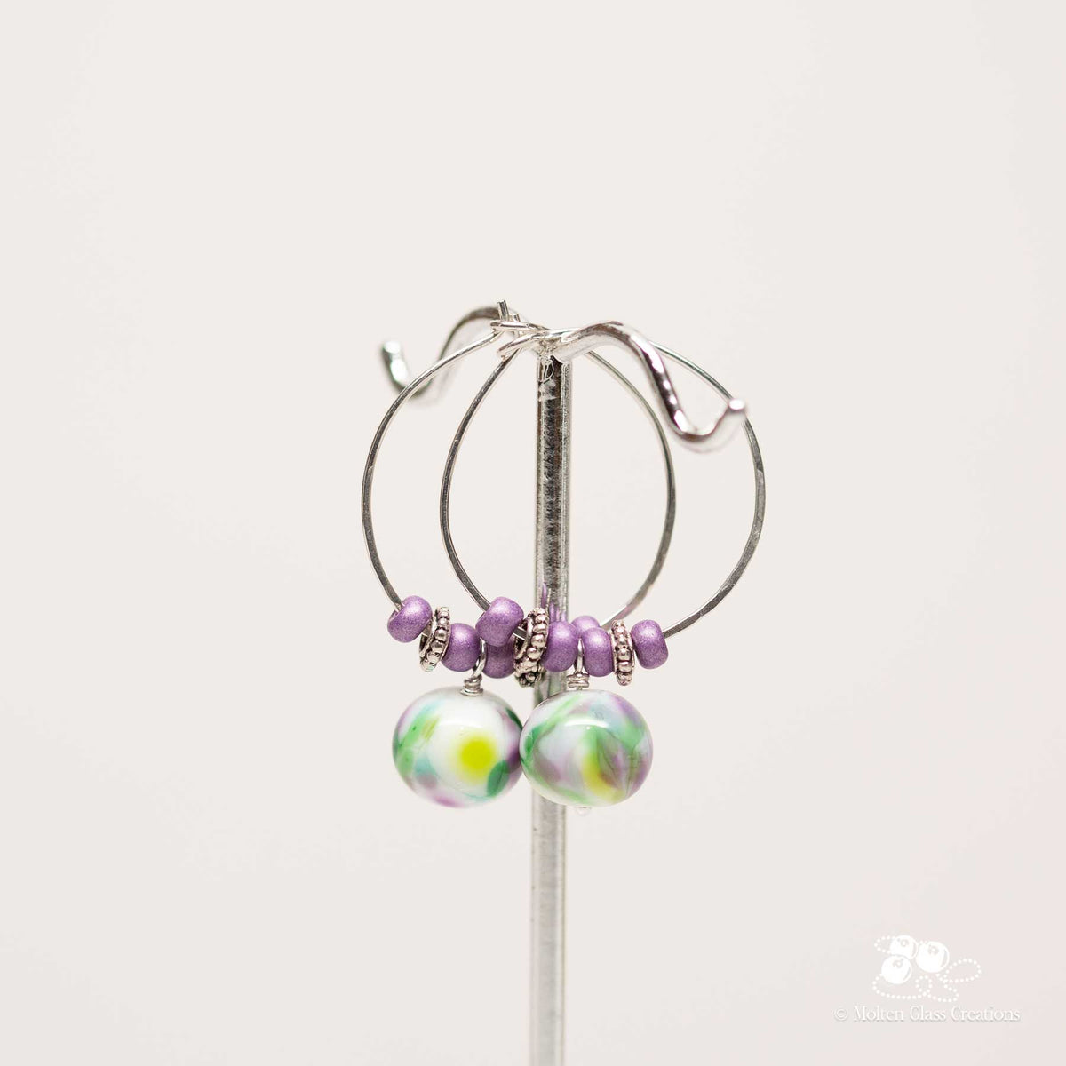 Purple & Green Lampwork Hoop Earrings