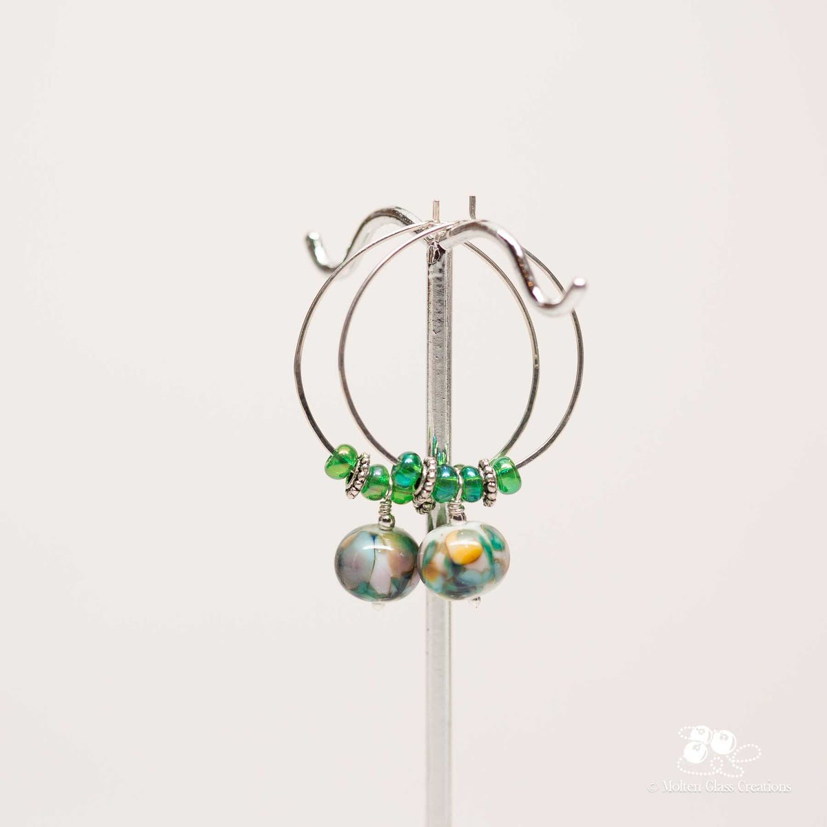 Green Lampwork Hoop Earrings