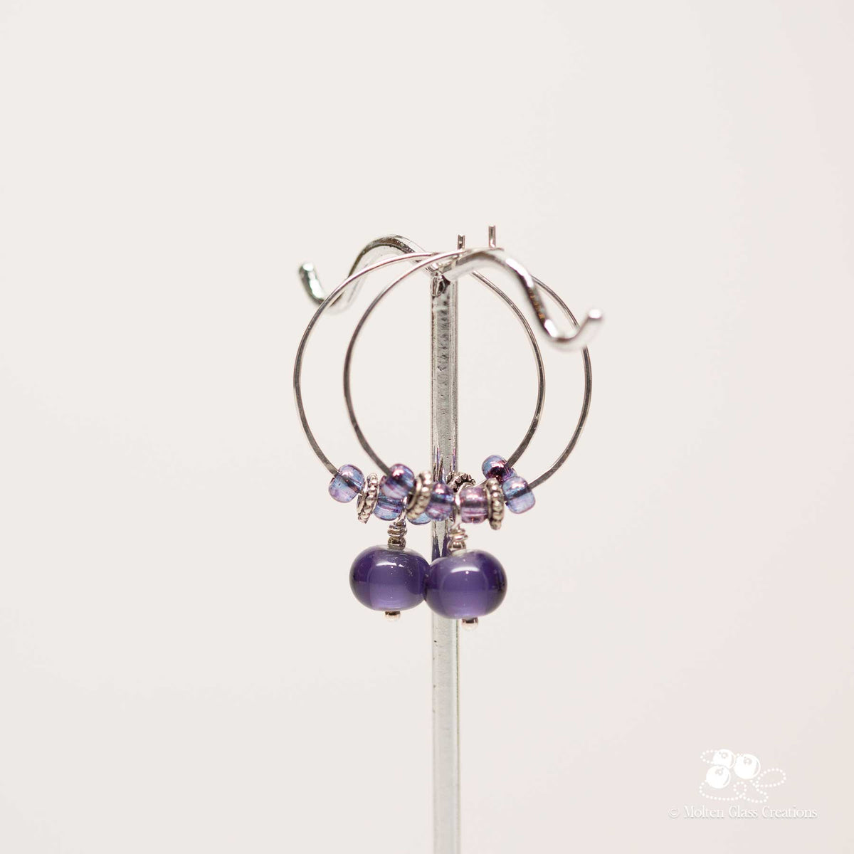 Purple Lampwork Hoop Earrings