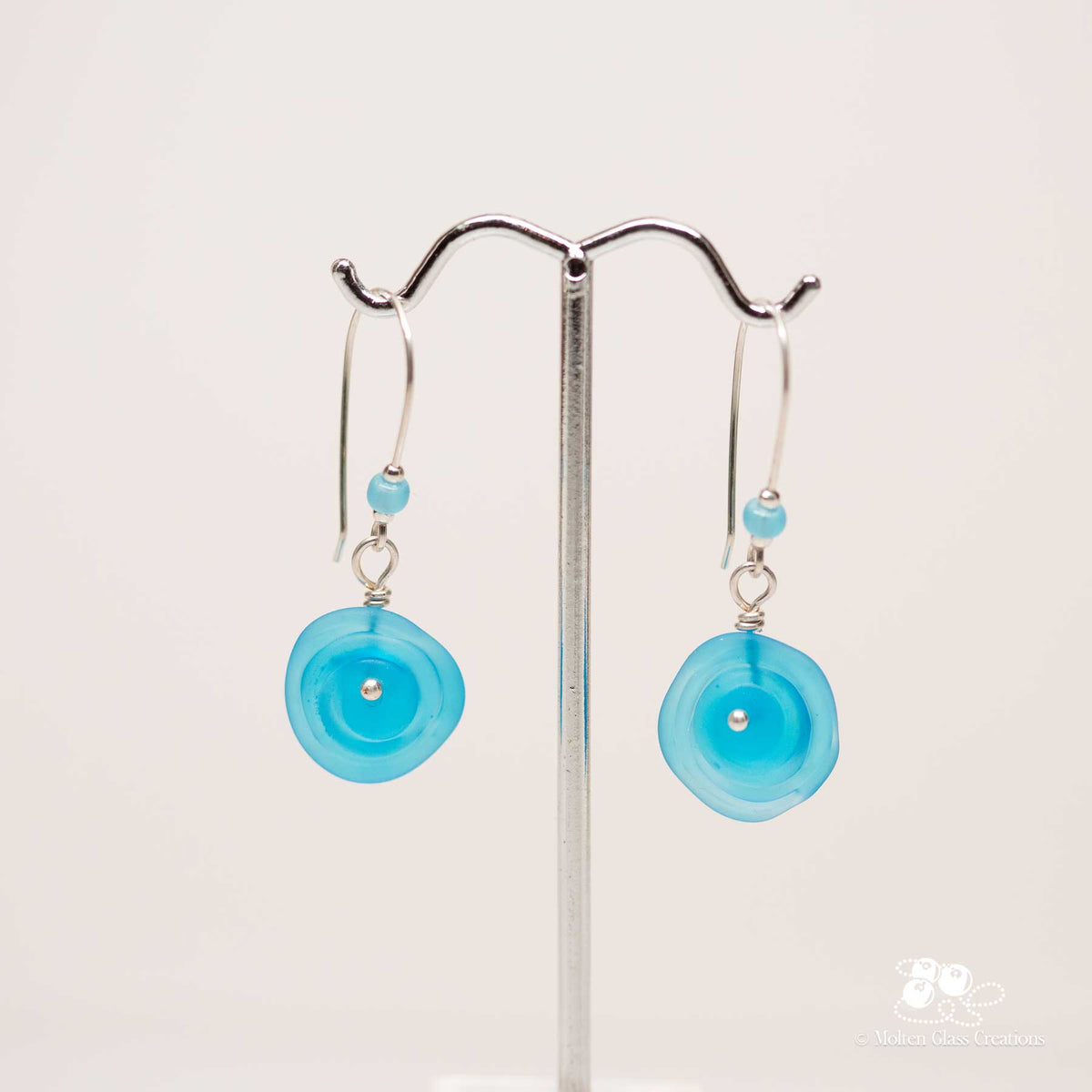 Blue Sea Glass Disc Earrings