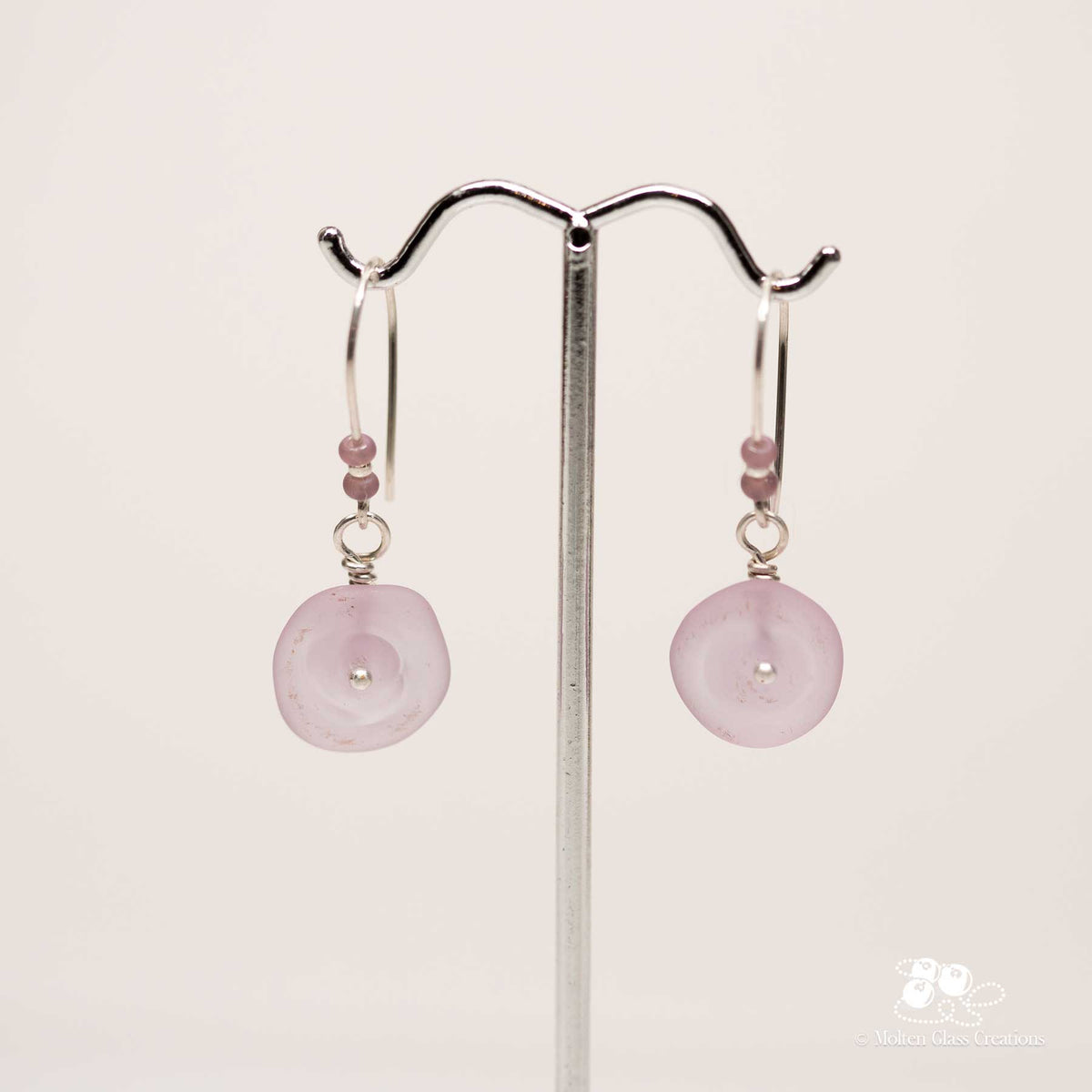 Pale Lavender Sea Glass Disc Earrings