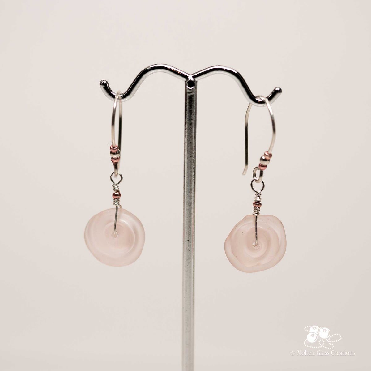 Pale Pink Sea Glass Disc Earrings