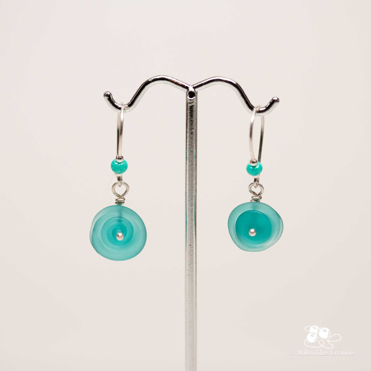 Light Teal Sea Glass Disc Earrings
