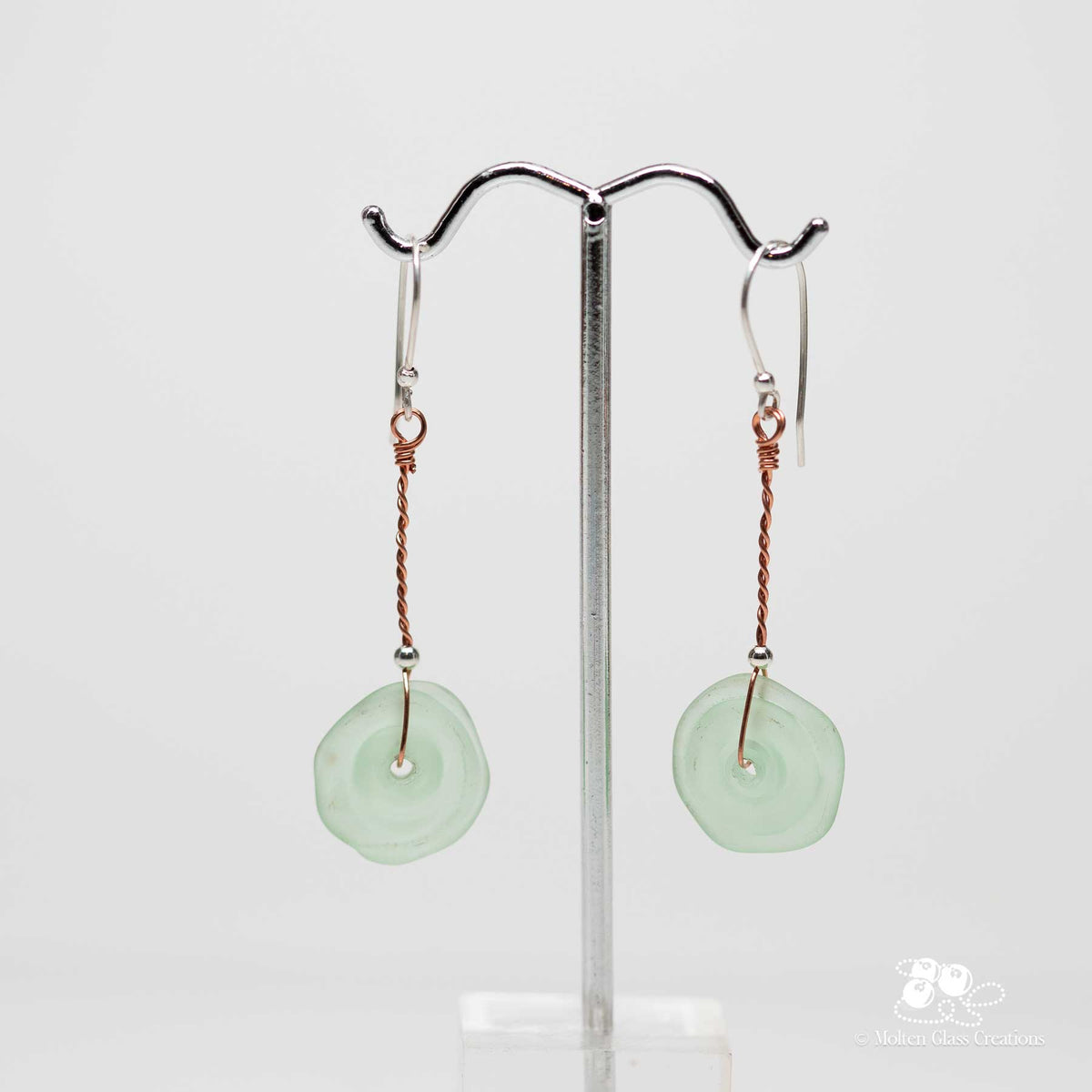 Pale Green Sea Glass Disc Earrings