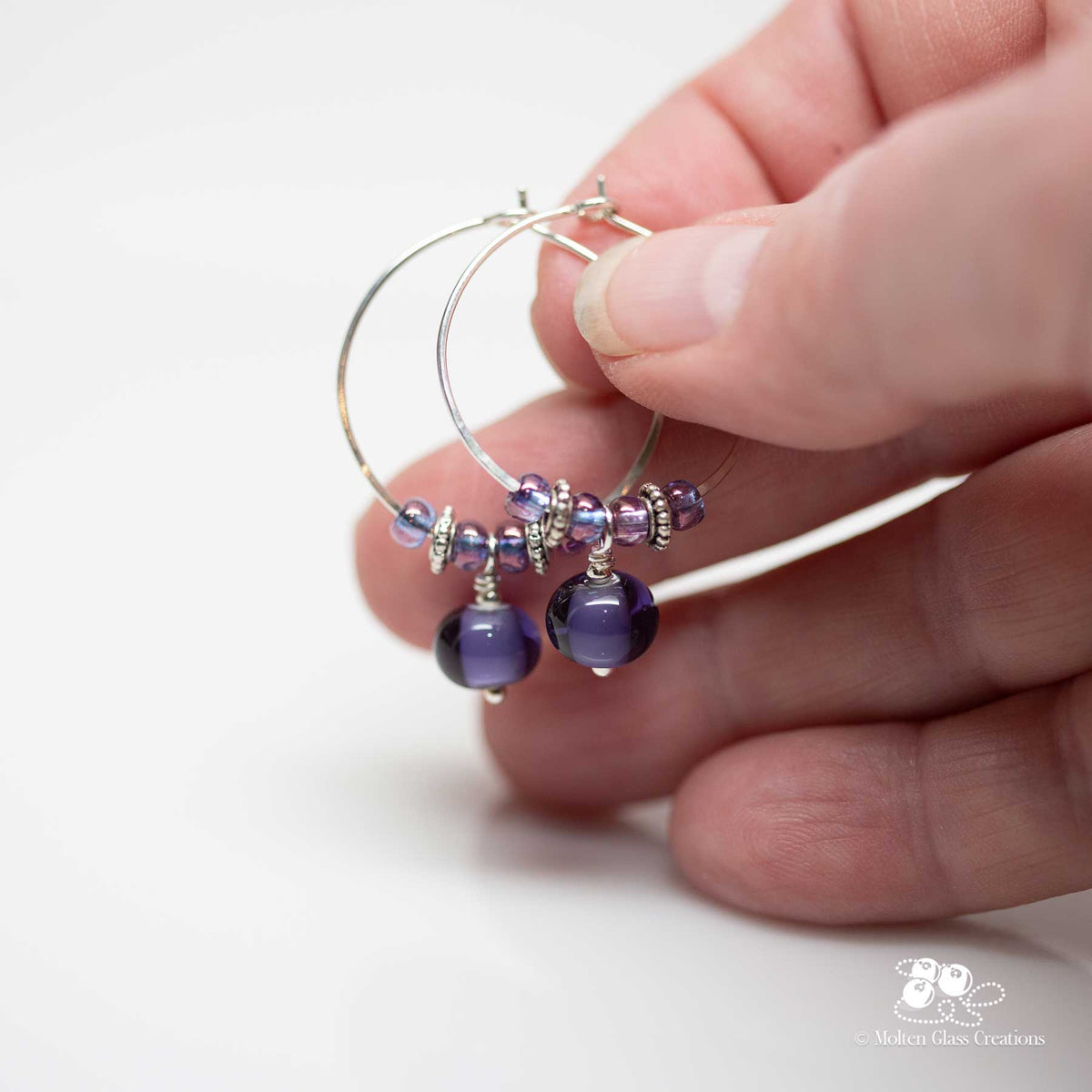 Purple Lampwork Hoop Earrings