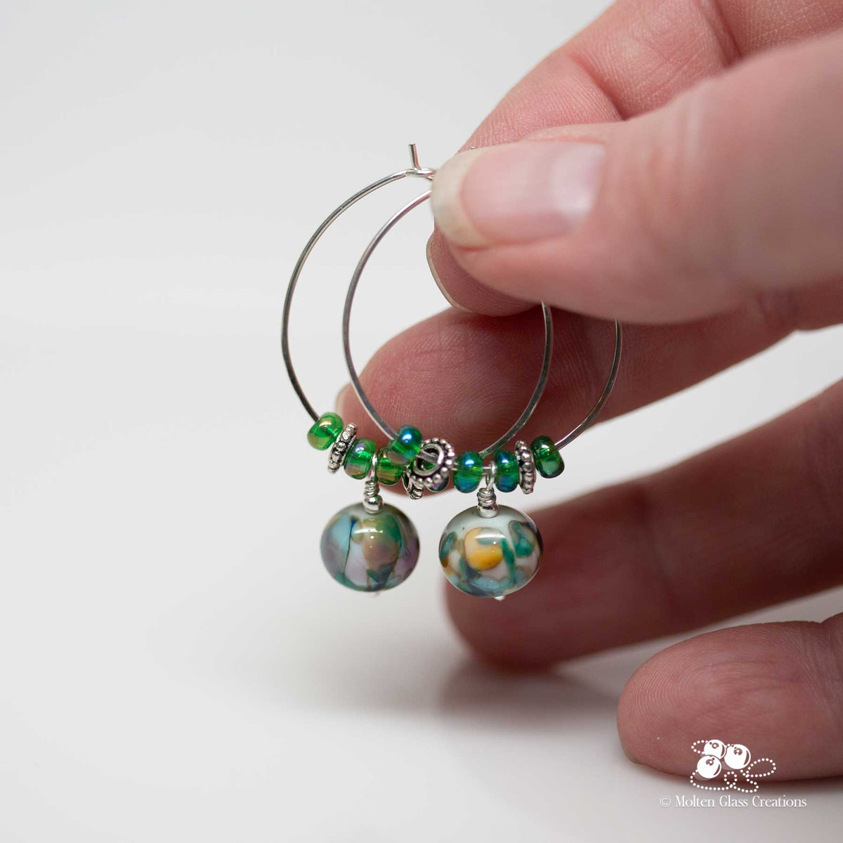 Green Lampwork Hoop Earrings