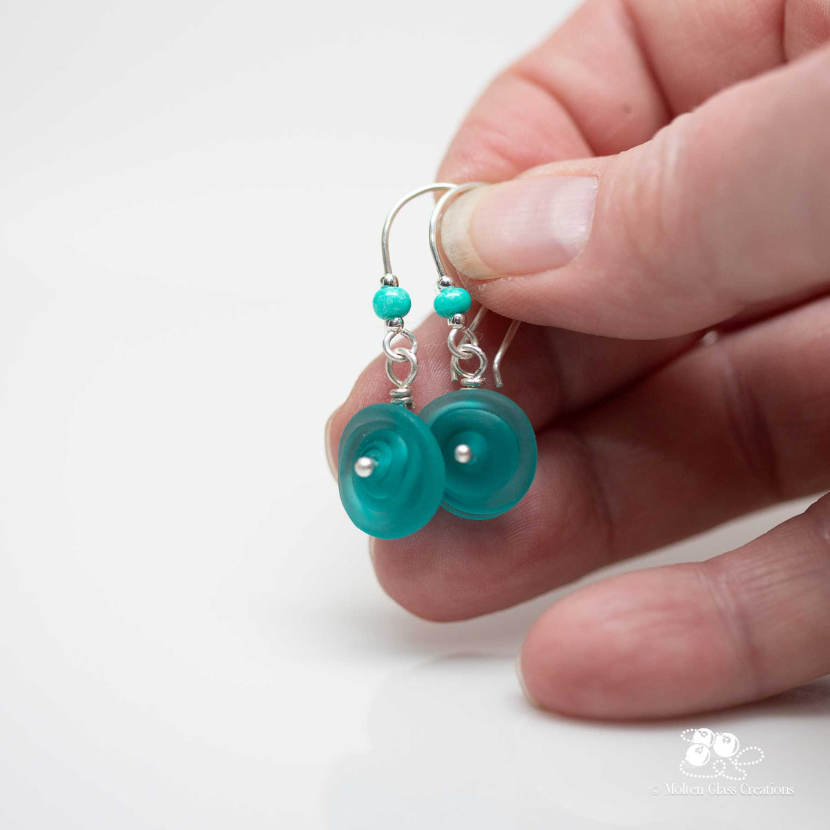 Light Teal Sea Glass Disc Earrings