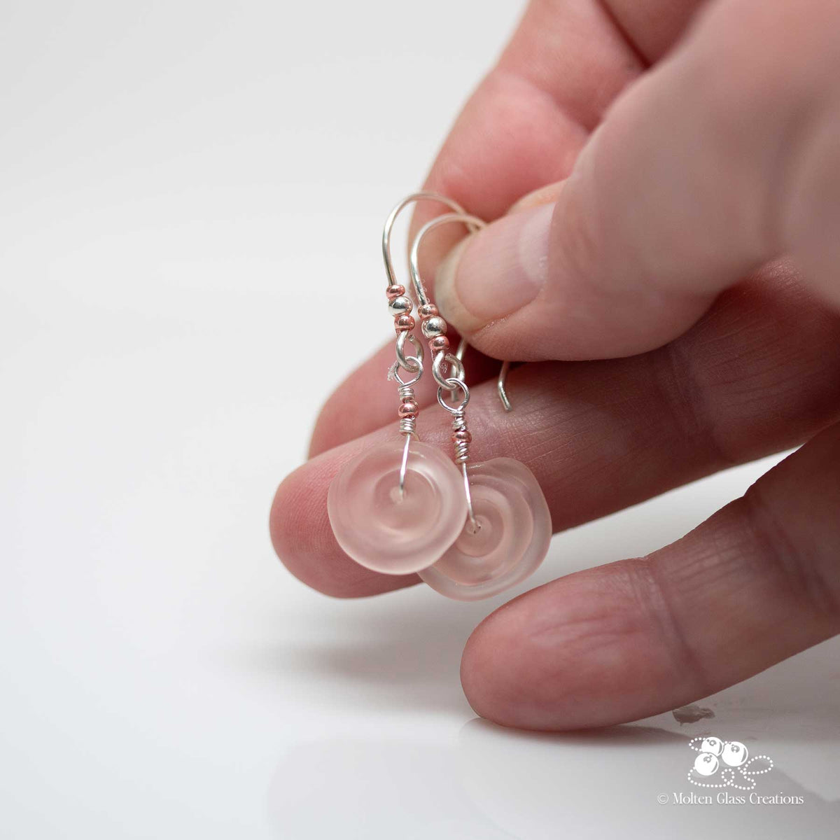 Pale Pink Sea Glass Disc Earrings