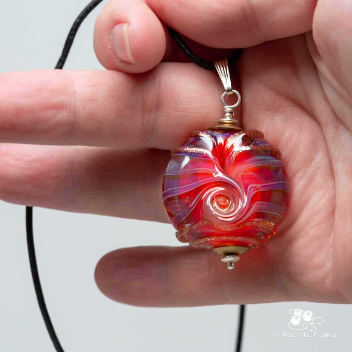 Hot Pink Swirl Glass Pendant Necklace