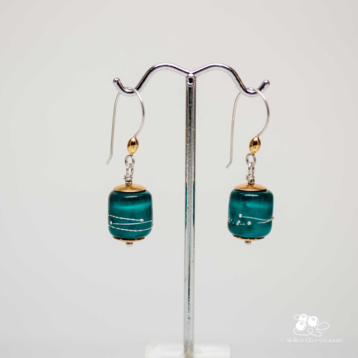 Teal Barrel Earrings