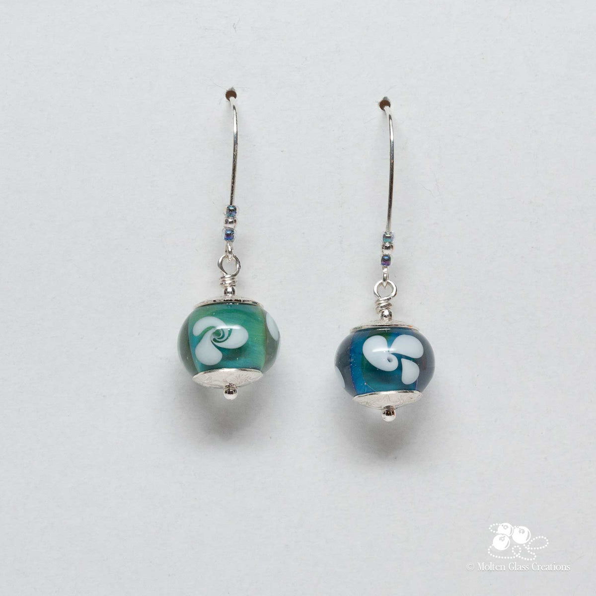 Blue Green Pinwheel Glass Bead Earrings