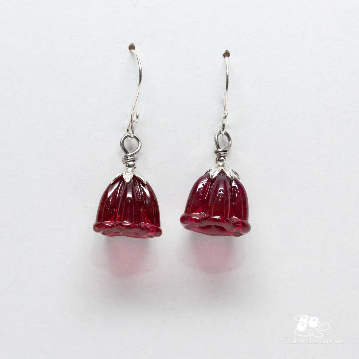 Ruby Red Bell Flower Glass Earrings