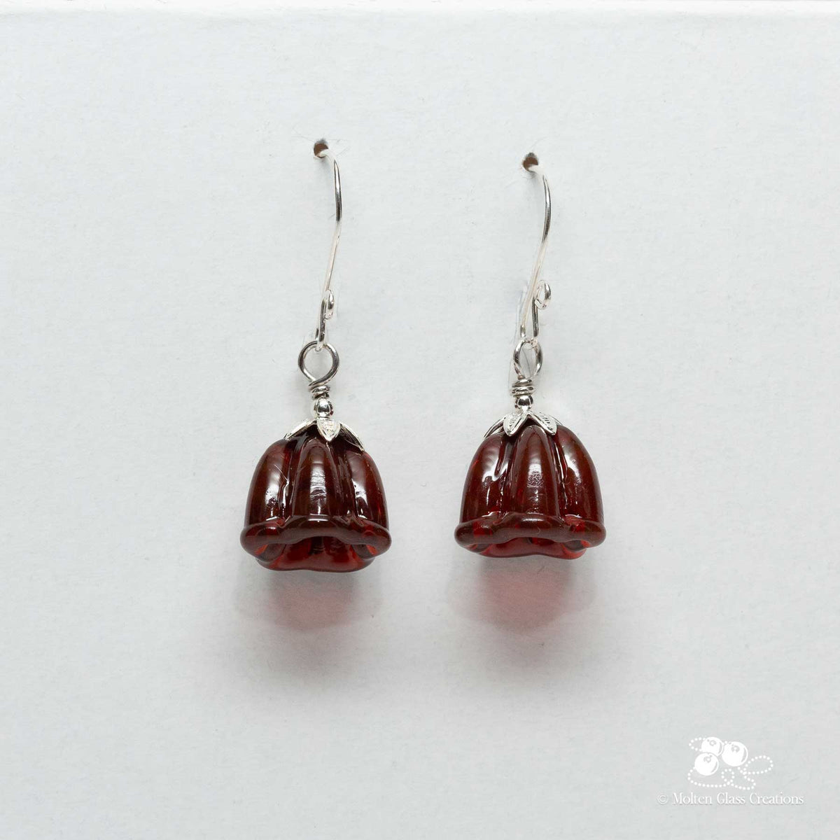 Dark Red Bell Flower Glass Earrings
