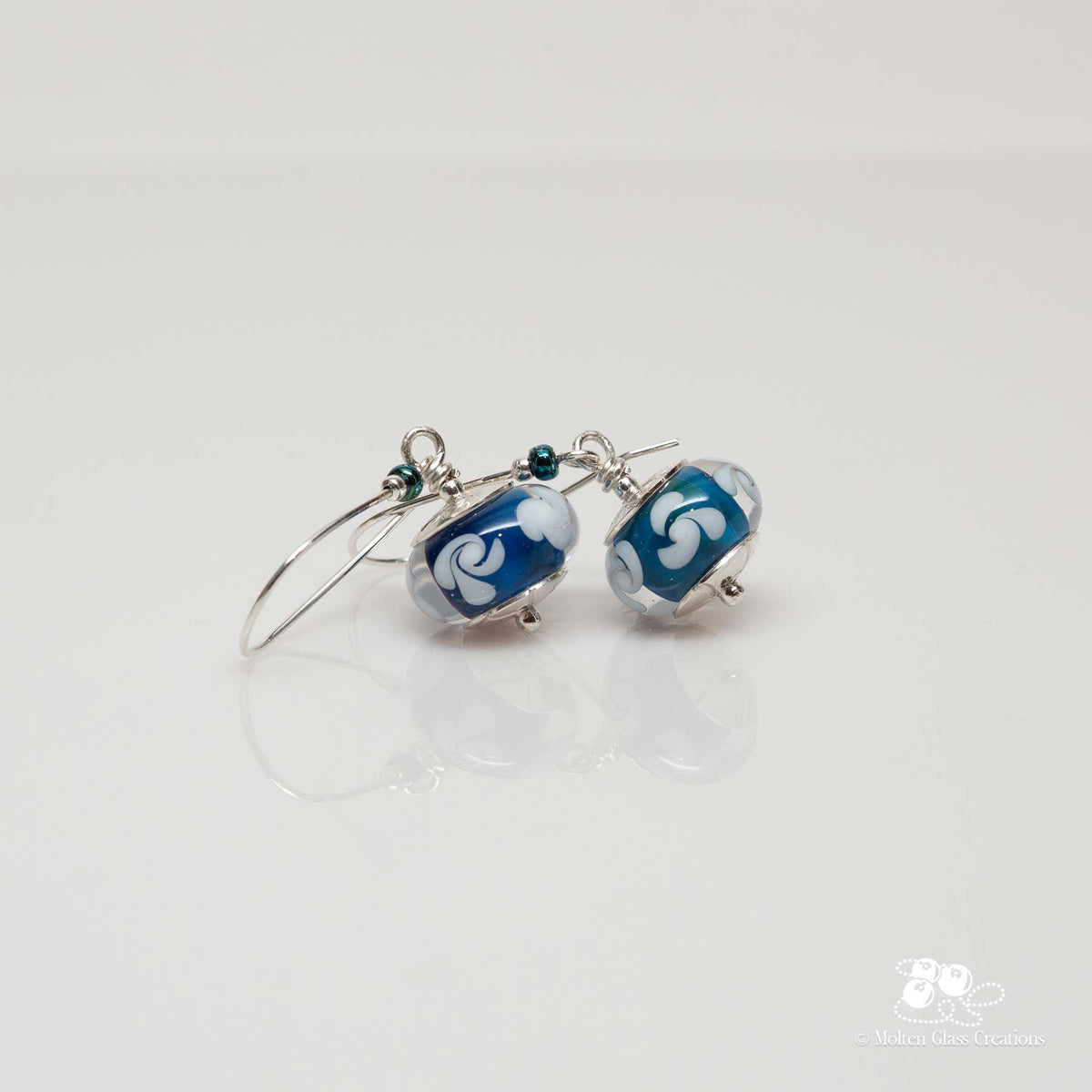 Deep Blue Pinwheel Glass Bead Earrings