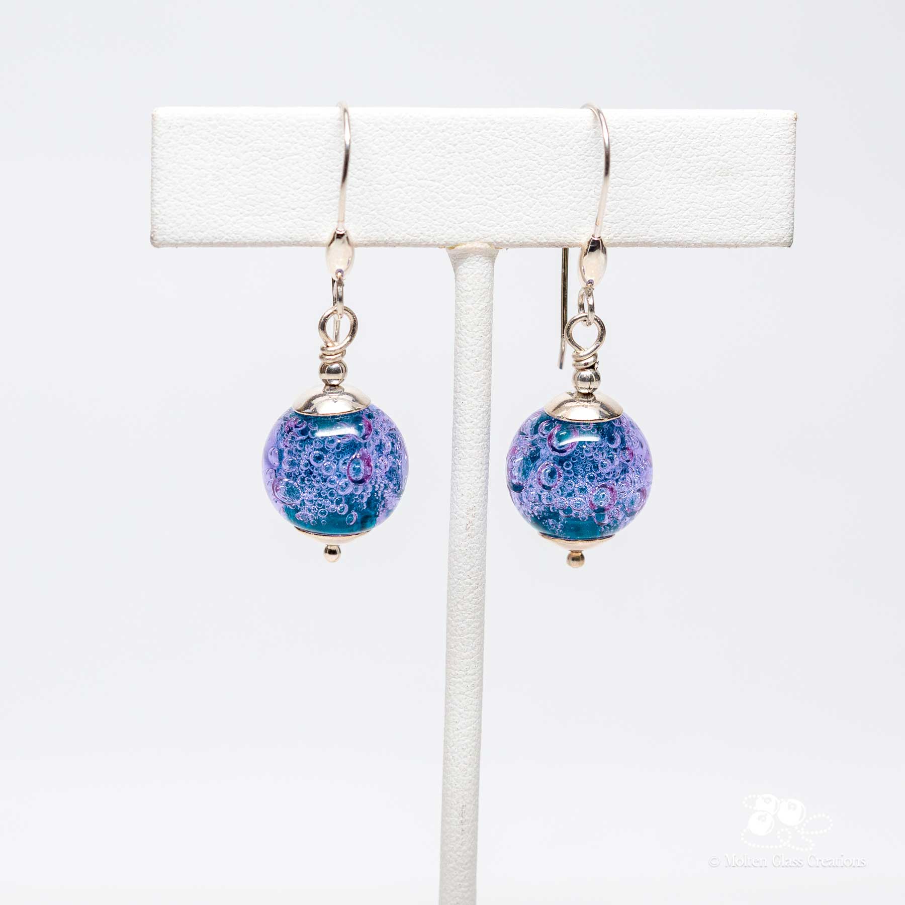 teal and lavender glass bead earrings