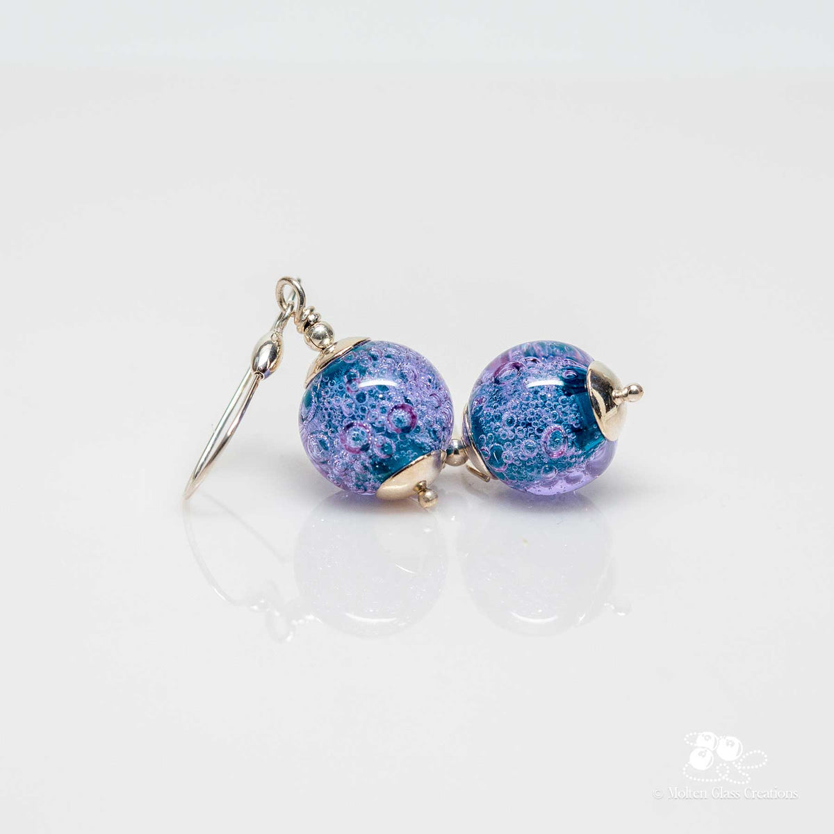 teal and lavender glass bead earrings