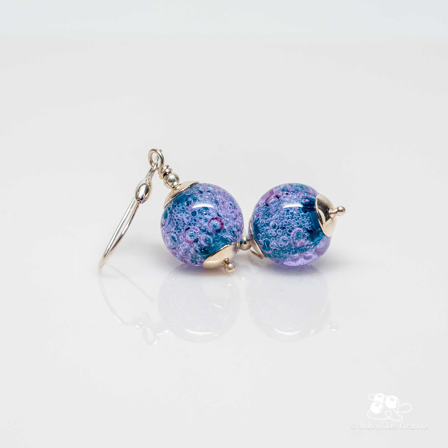 teal and lavender glass bead earrings