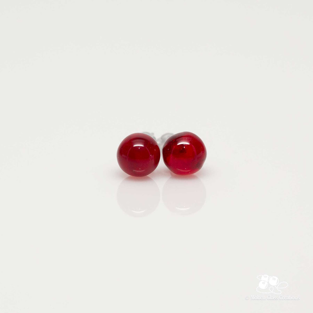 Glass Stud Earrings - Red Round