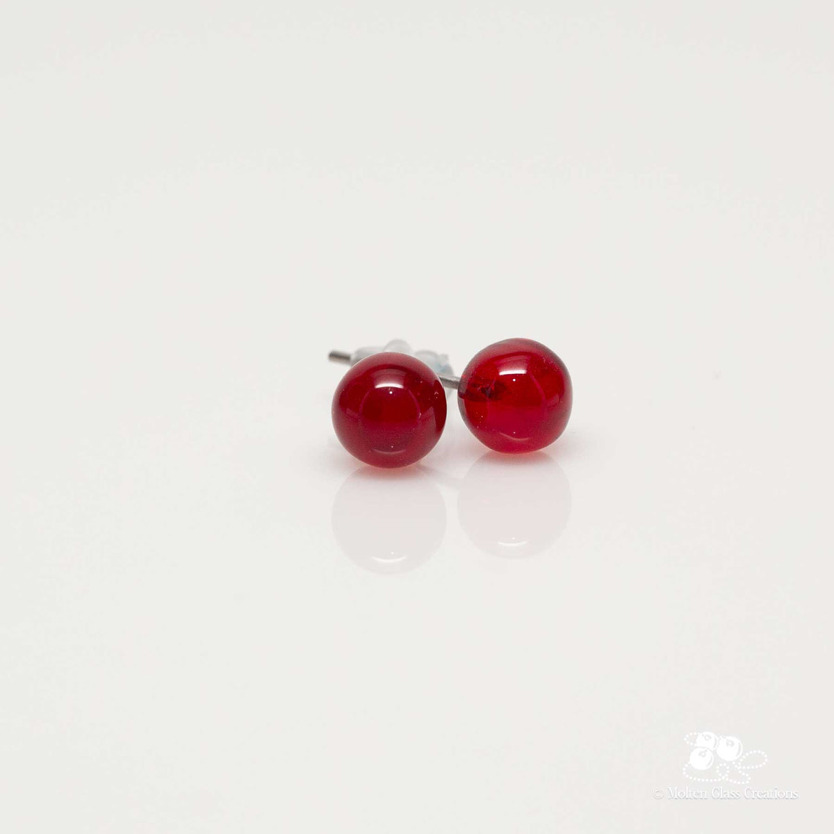 Glass Stud Earrings - Red Round
