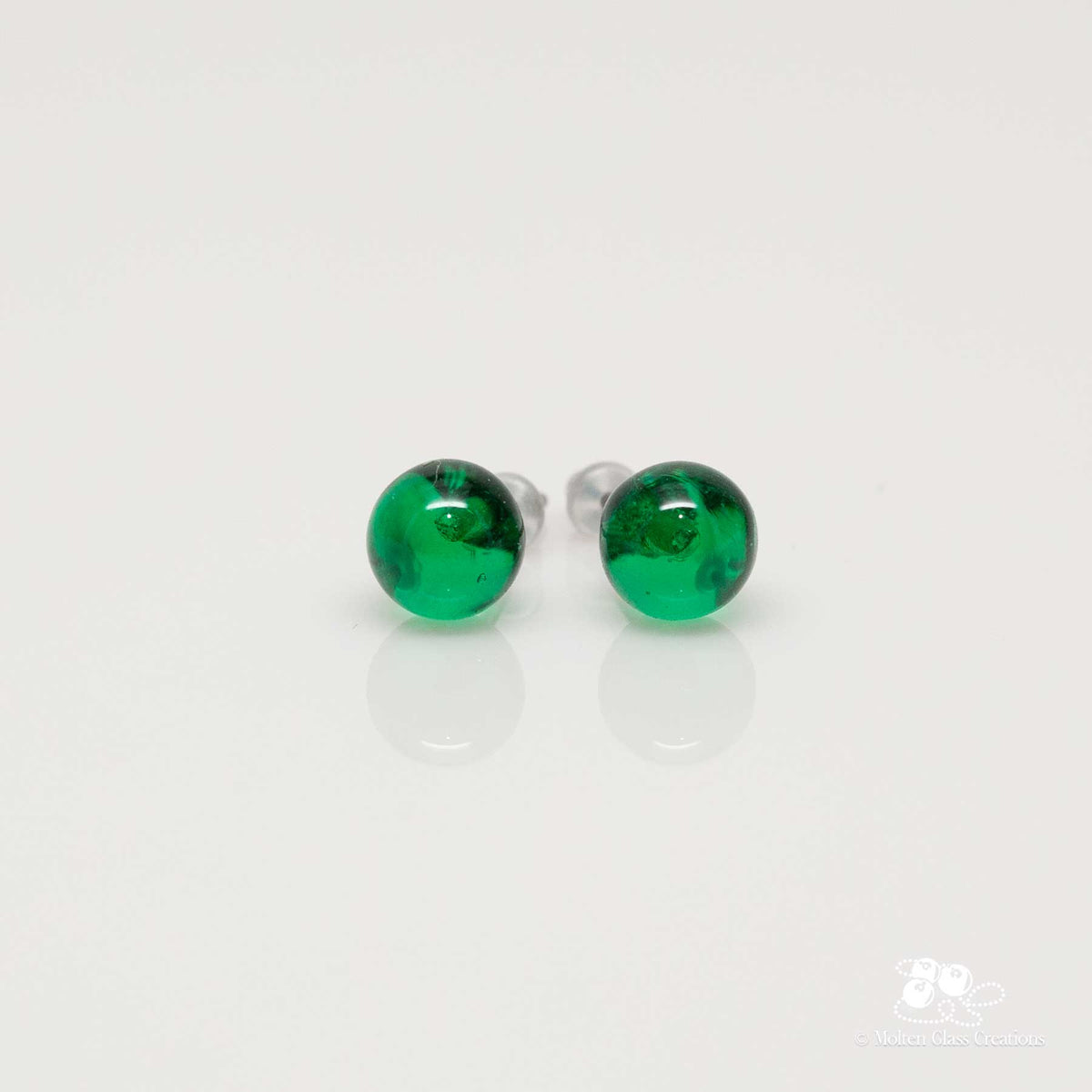 Glass Stud Earrings - Emerald Green Round
