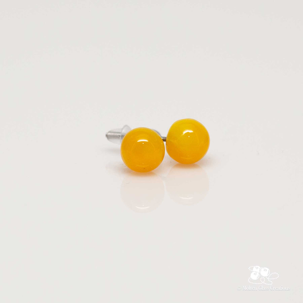 Glass Stud Earrings - Yellow Round